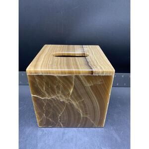 Labrazel Onyx Stone Marble Tissue Box Cover Holder Brown Square Heavy